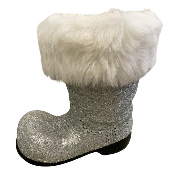 Bergdorf Goodman Ino Schaller Silver Beaded Christmas Santa Boot w/ Faux Fur NEW - Picture 13 of 14